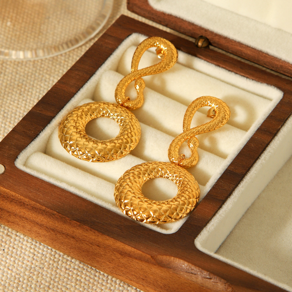 Boucles D'Oreilles Pendantes En Acier Inoxydable Doré, Motif Peau De Serpent (1 Paire) Image4