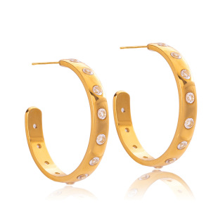 1 Paire De Boucles D'Oreilles Créoles Classiques Pour Femme, En Acier Inoxydable Étanche, Couleur Or. h5