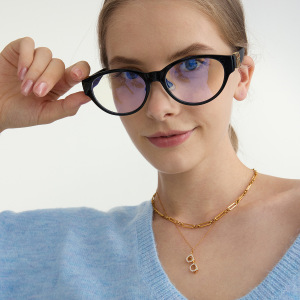 Collier Pendentif Femme En Forme De Lunettes, Acier Inoxydable Étanche, Couleur Or, Zircon (1 Pièce) h5 Image4
