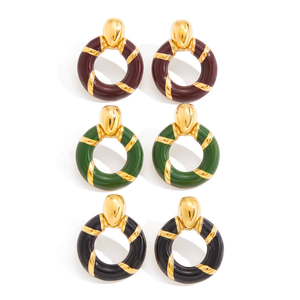 1 Paire De Boucles D'Oreilles Puces Vintage Rondes En Acier Inoxydable Étanche Couleur Or Pour Femme h5Image6