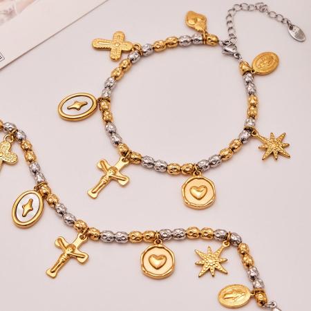 Ensembles de bijoux pour femmes Vintage Cross en acier inoxydable étanche, couleurs or et argent.