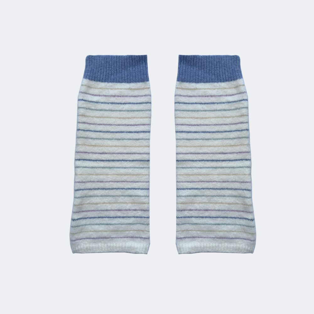 1 Paire De Jambières Tricotées À Rayures Colorées En Mélange De Laine 