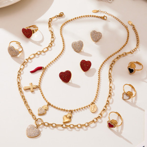 Ensembles De Bijoux Pour Femmes En Acier Inoxydable Doré, Imperméables, En Forme De Cœur, Avec Zircon Et Pendentif En Forme De Cœur h5 Image2