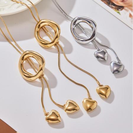 Collier pendentif minimaliste rond en acier inoxydable étanche couleur or pour femme (1 pièce) 2