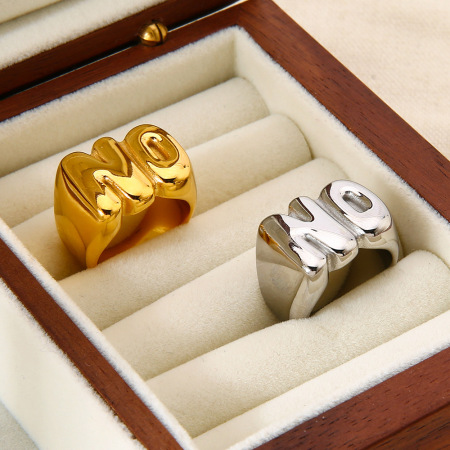 Bague chevalière en acier inoxydable étanche couleur or (1 pièce) 2