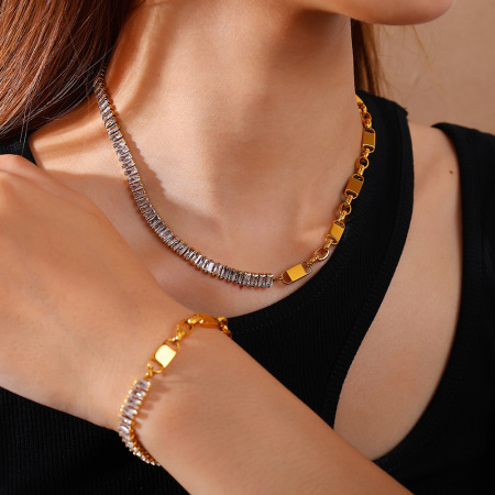 Ensemble de colliers en acier inoxydable de forme irrégulière, étanches, couleur or et zircon