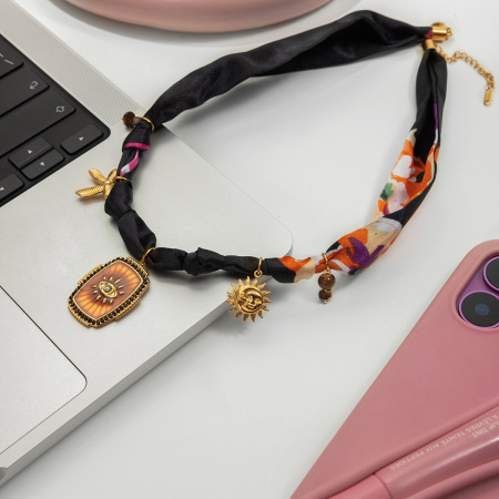 Collier pendentif pour femme, luxueux, œil de diable, en acier inoxydable étanche couleur or et pierre naturelle (1 pièce) 2