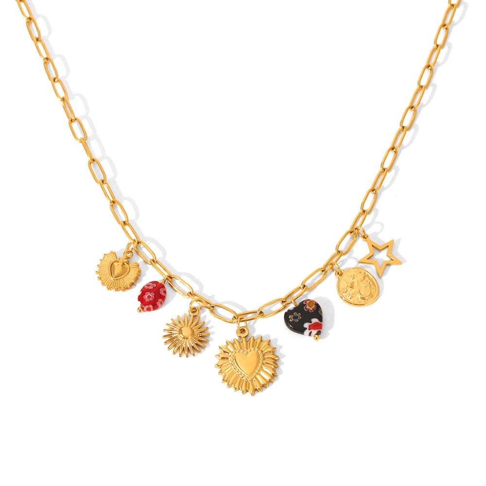 Collier Pendentif Rétro En Forme De Cœur, En Acier Inoxydable Étanche, Couleur Or