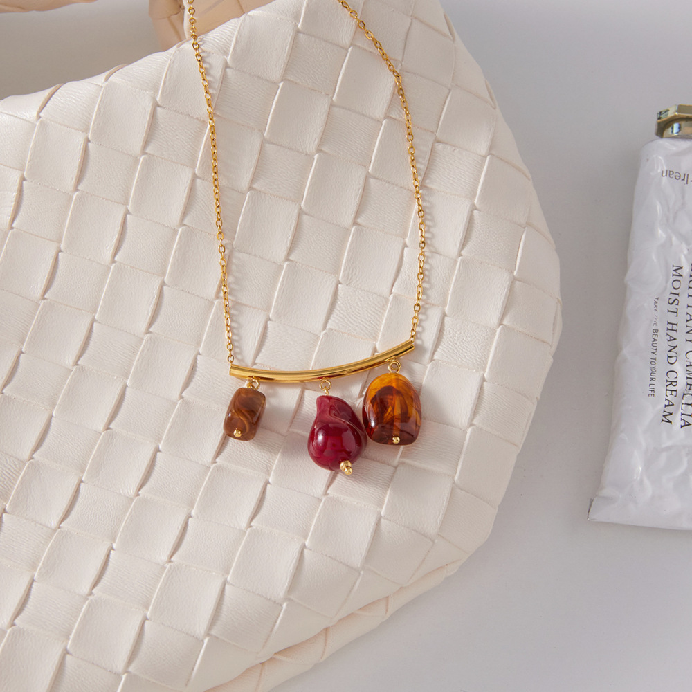 Collier Pendentif Femme En Acrylique Et Acier Inoxydable, Couleur Or, Forme Irrégulière Glamour, Étanche, 1 Pièce Image5