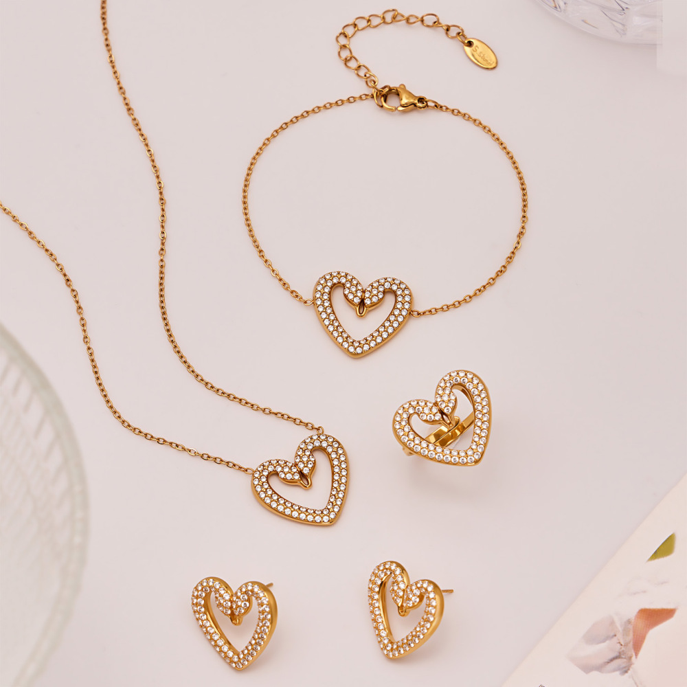 Ensembles De Bijoux Pour Femmes Luxueux En Acier Inoxydable, Ornés D'Un Cœur De Cygne, Étanches Et De Zircon Doré. h5Image3
