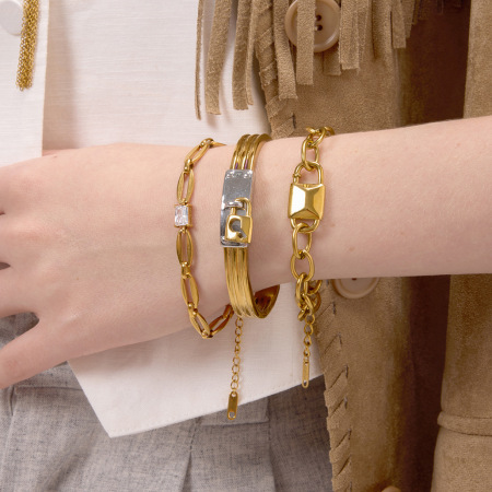 Ensembles de bijoux pour femmes Modern Lock en acier inoxydable étanche couleur or