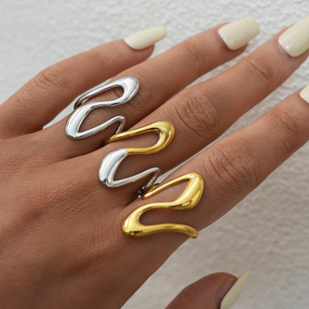 Bague femme simple, forme irrégulière, acier inoxydable, couleur or, étanche