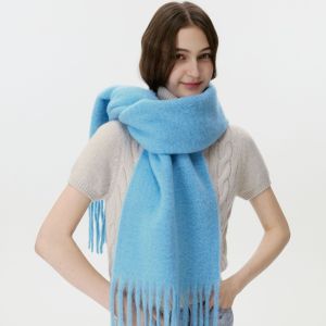 Écharpe D'Hiver En Rayonne Et Laine À Pompons De Couleur Unie, 1 Pièce h5 Image4