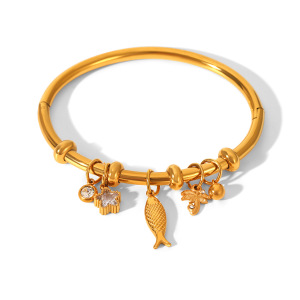 Bracelet Pendentif Poisson En Acier Inoxydable Étanche Couleur Or (1 Pièce) h5 Image6