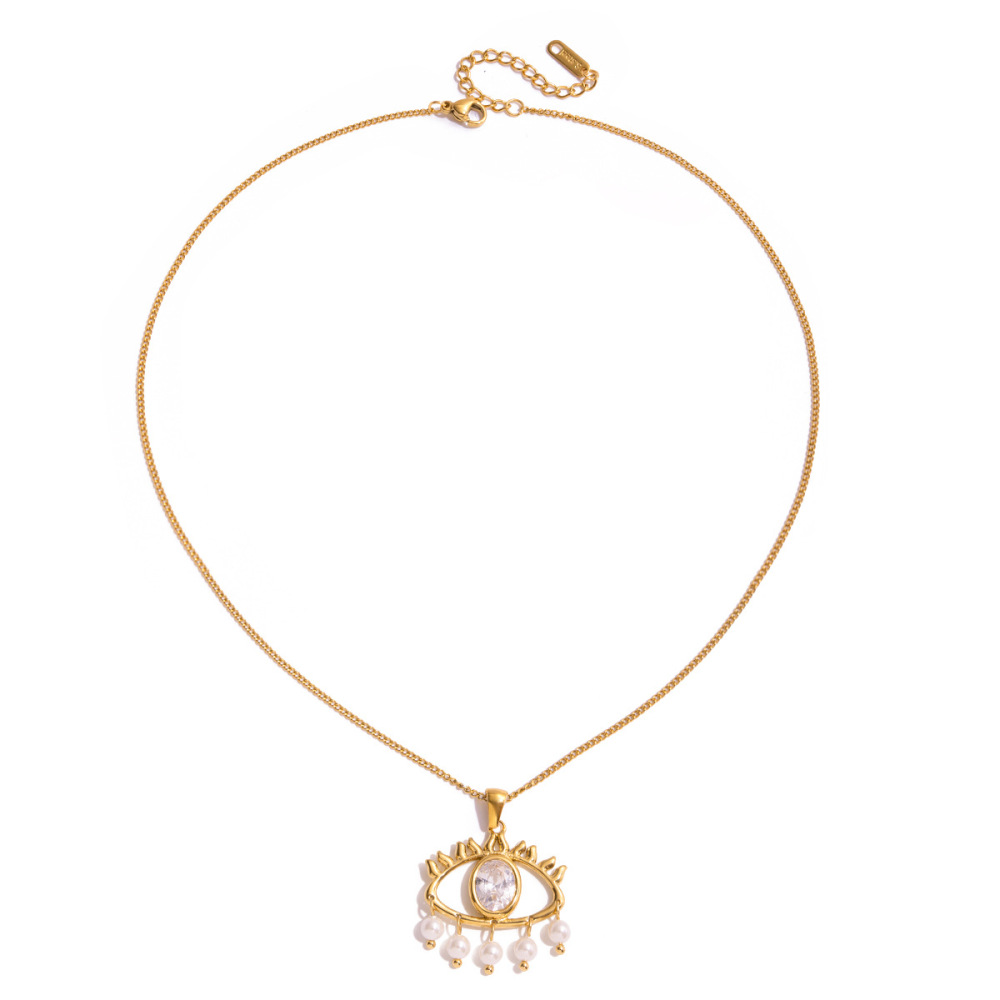 Collier Pendentif Pour Femme, Orné D'Un Œil De Diable, En Acier Inoxydable Étanche Couleur Or (1 Pièce) 