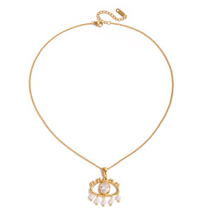 Collier Pendentif Pour Femme, Orné D'Un Œil De Diable, En Acier Inoxydable Étanche Couleur Or (1 Pièce) h5 