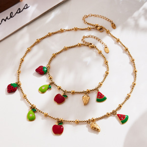 Ensembles De Bijoux Pour Femmes En Acier Inoxydable, Couleur Or, Motif Fruits Mignons, Série Polychrome h5 Image3