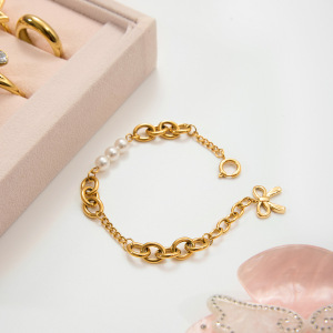 Bracelet À Breloques Pour Femme, 1 Pièce, Nœud Papillon Romantique, En Acier Inoxydable Étanche, Couleur Or h5 Image6