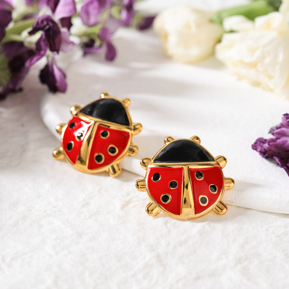 Ensembles De Bijoux Pour Femmes Vivid Ladybird En Acier Inoxydable Étanche Couleur Or Image5
