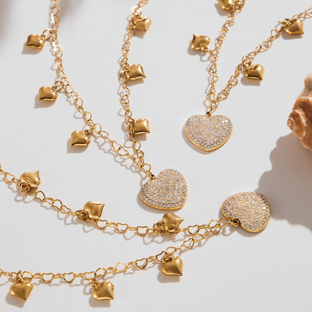 Collier Pendentif Femme En Acier Inoxydable Étanche, Orné D'Un Cœur Étincelant Et De Zircon, Avec 1 Pièce De Pierres Précieuses. Image4