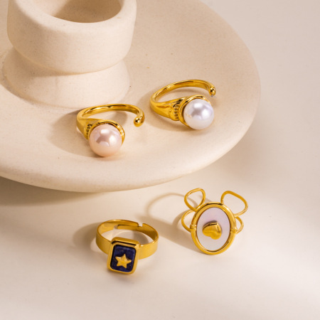 Bague élégante en acier inoxydable imperméable en forme de cœur et d'étoile pour femme (1 pièce) 2