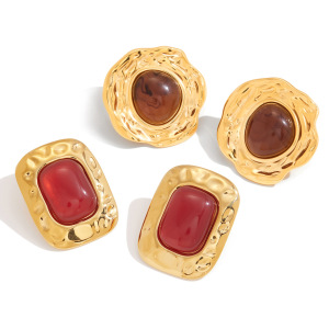 1 Paire De Boucles D'Oreilles Puces Pour Femmes, En Acier Inoxydable Imperméable, Couleur Or Et Acrylique, De Forme Irrégulière. h5 Image6