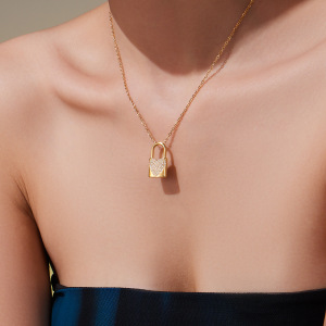 Collier Pendentif Femme En Acier Inoxydable Doré, Zircon, 1 Pièce, Fermoir Étincelant h5 Image5