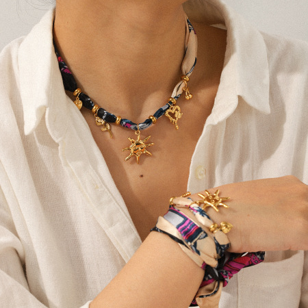 Ensemble De Colliers En Tissu Couleur Or Soleil En Acier Inoxydable
