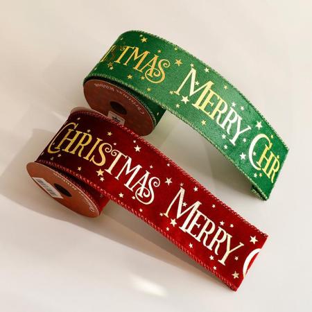 Ruban de velours doré à motifs de Noël (1 pièce) - Fournitures de fête 2