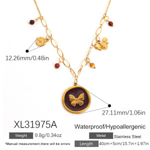 Collier Pendentif Papillon Rond En Acier Inoxydable Étanche Pour Femme (1 Pièce) h5 