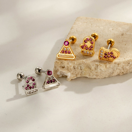 Boucles d'oreilles piercing pour femme en cuivre doré et zirconium