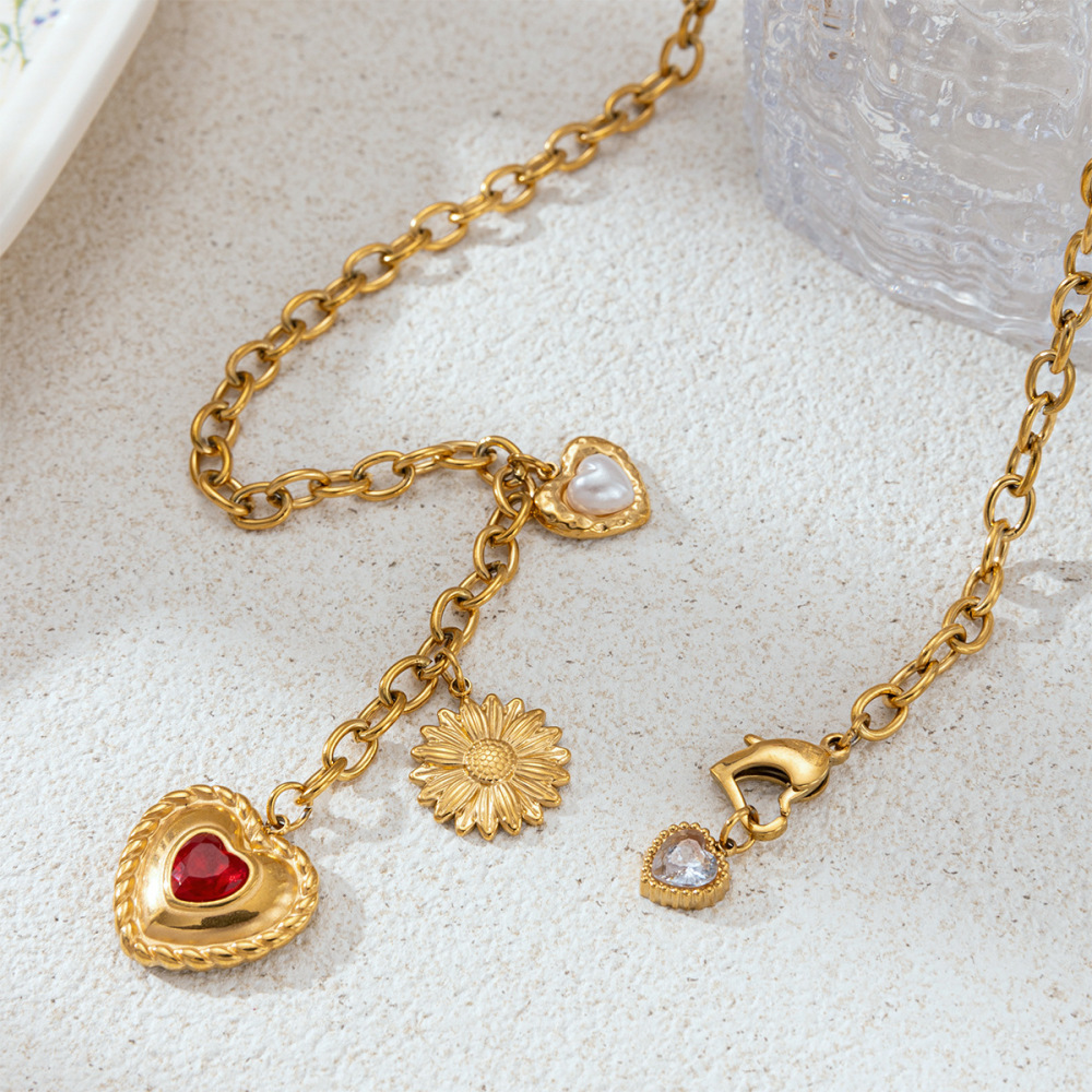 Ensemble De Colliers En Acier Inoxydable Imperméable En Forme De Cœur Et Agate Rouge Image4