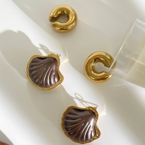 1 Paire De Boucles D'Oreilles En Acier Inoxydable, Imperméables, Couleur Or Et Acrylique h5 Image5