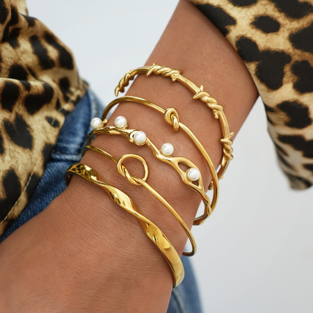 Bracelet jonc simple et élégant en acier inoxydable, couleur or, imperméable, pour femme (1 pièce)
