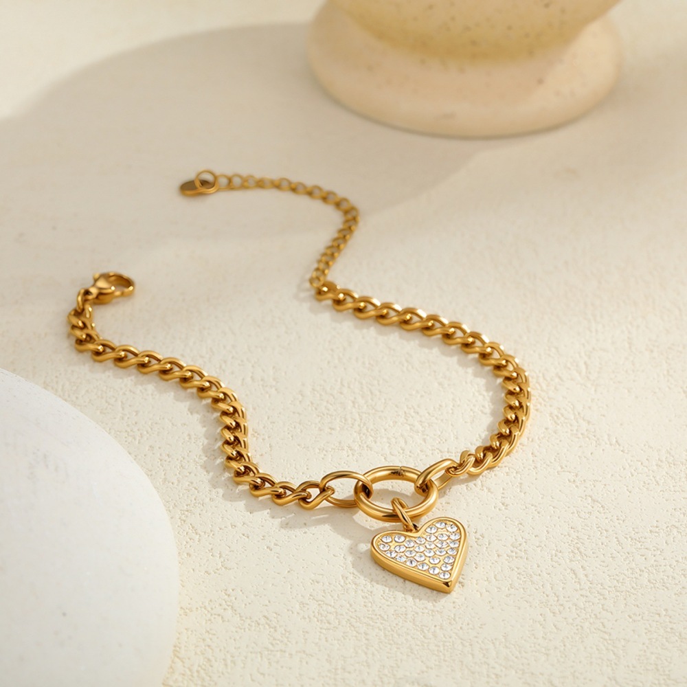 Ensemble De Bracelets Pour Femmes, Composé D'Une Chaîne En Acier Inoxydable Imperméable En Forme De Cœur Simple Et Irrégulière. Image4