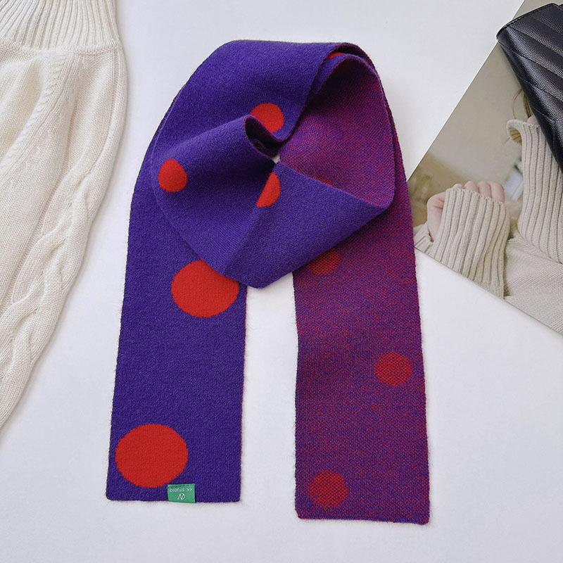 1 Écharpe D'Hiver Tricotée À Pois De Couleurs Mélangées