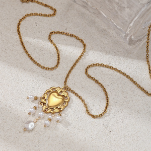 Ensemble De Colliers À Pompon Et Perles En Acier Inoxydable Doré, En Forme De Cœur, Étanches. h5 Image4