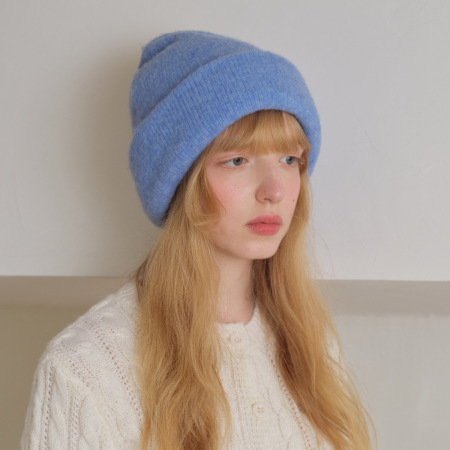 Bonnet tricoté en laine mélangée de couleur unie, 1 pièce