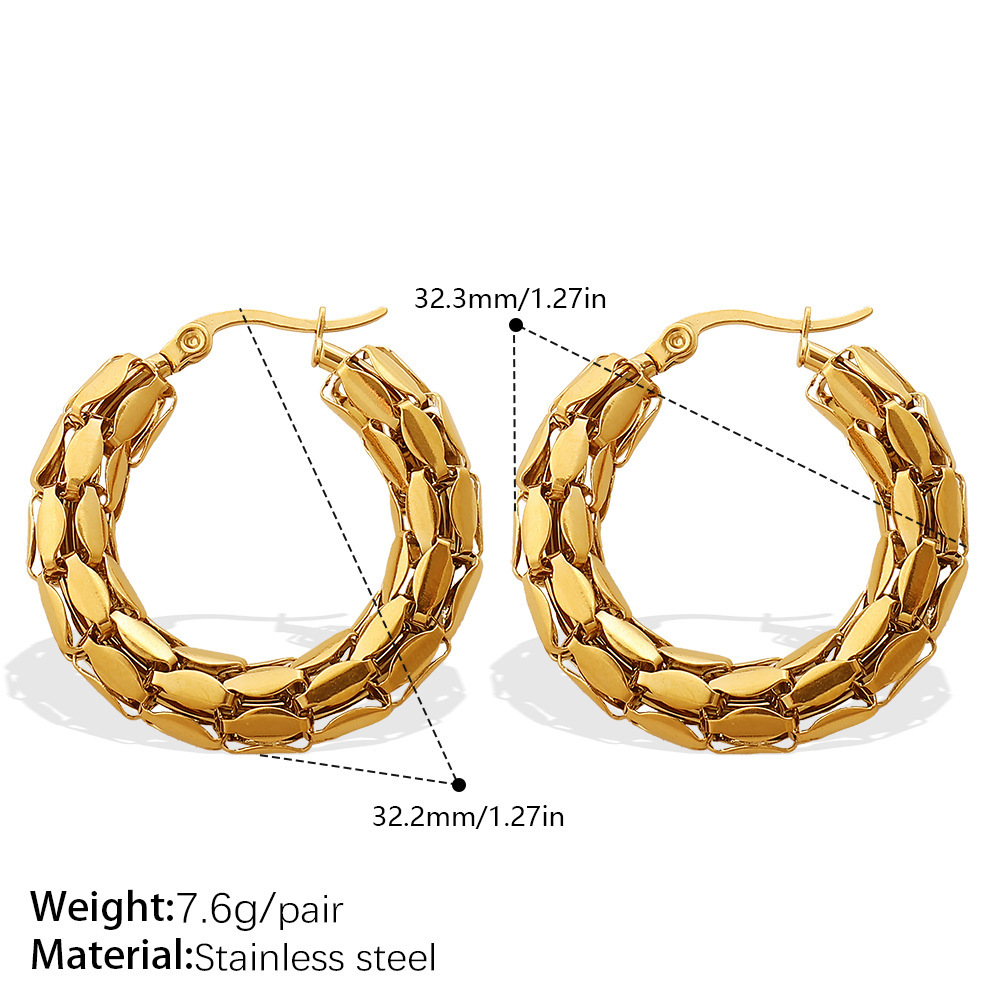 1 Paire De Boucles D'Oreilles Créoles En Acier Inoxydable De Forme Irrégulière, Étanches, Couleur Or 