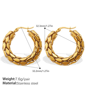1 Paire De Boucles D'Oreilles Créoles En Acier Inoxydable De Forme Irrégulière, Étanches, Couleur Or h5 