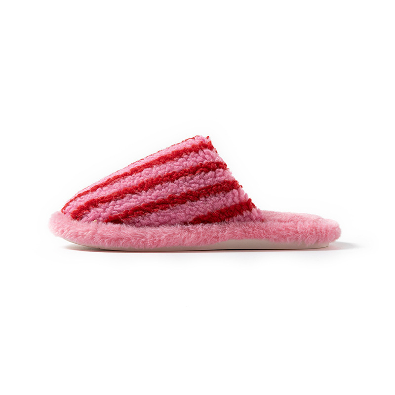 1 Paire De Chaussons En Peluche À Rayures Et Blocs De Couleurs Image4
