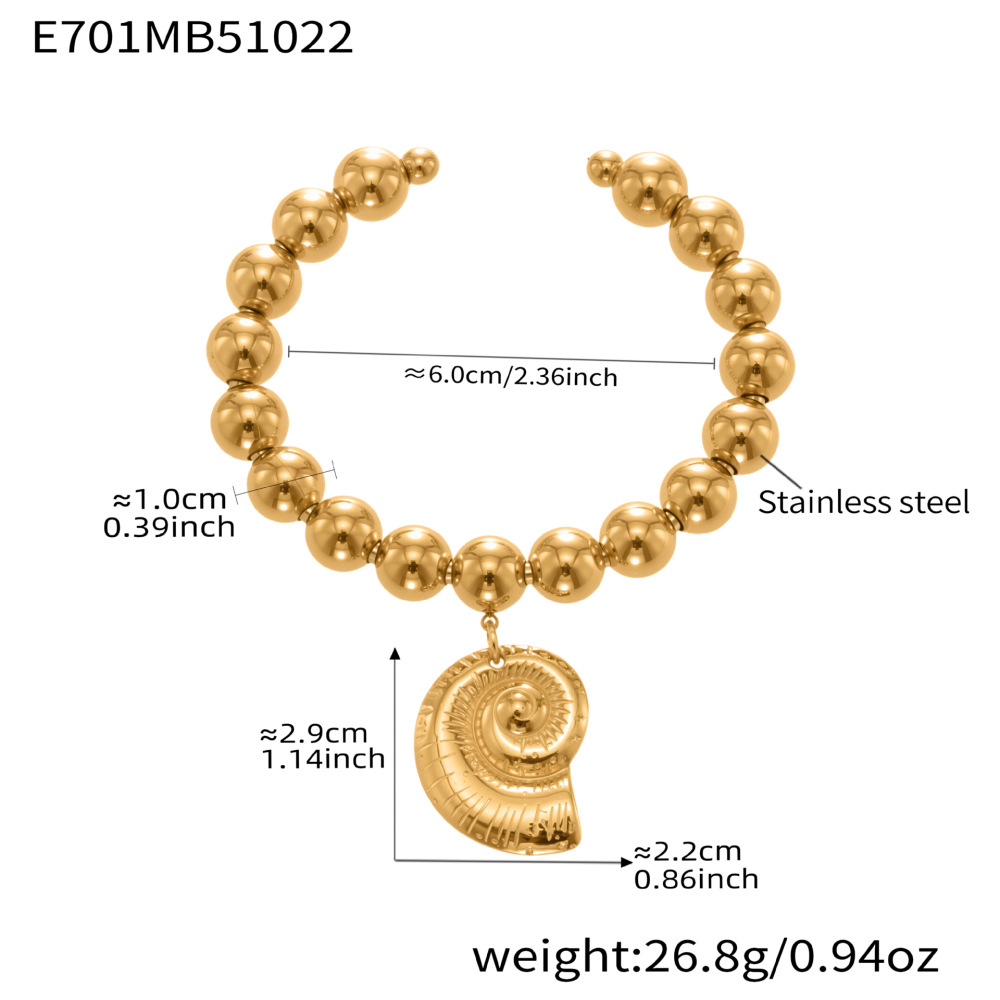 Bracelet Manchette Pour Femme, 1 Pièce, Perles En Forme De Cœur, Coquillage, Acier Inoxydable, Étanche, Couleur Or