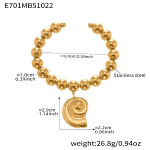 Bracelet Manchette Pour Femme, 1 Pièce, Perles En Forme De Cœur, Coquillage, Acier Inoxydable, Étanche, Couleur Or h5
