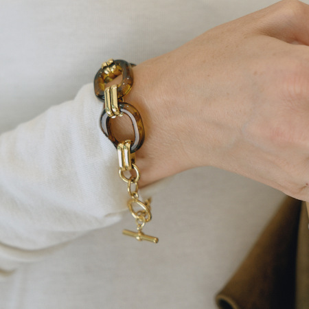 Bracelet à maillons pour femme, en acier inoxydable imperméable et acrylique, coloris dégradé classique (1 pièce). 2