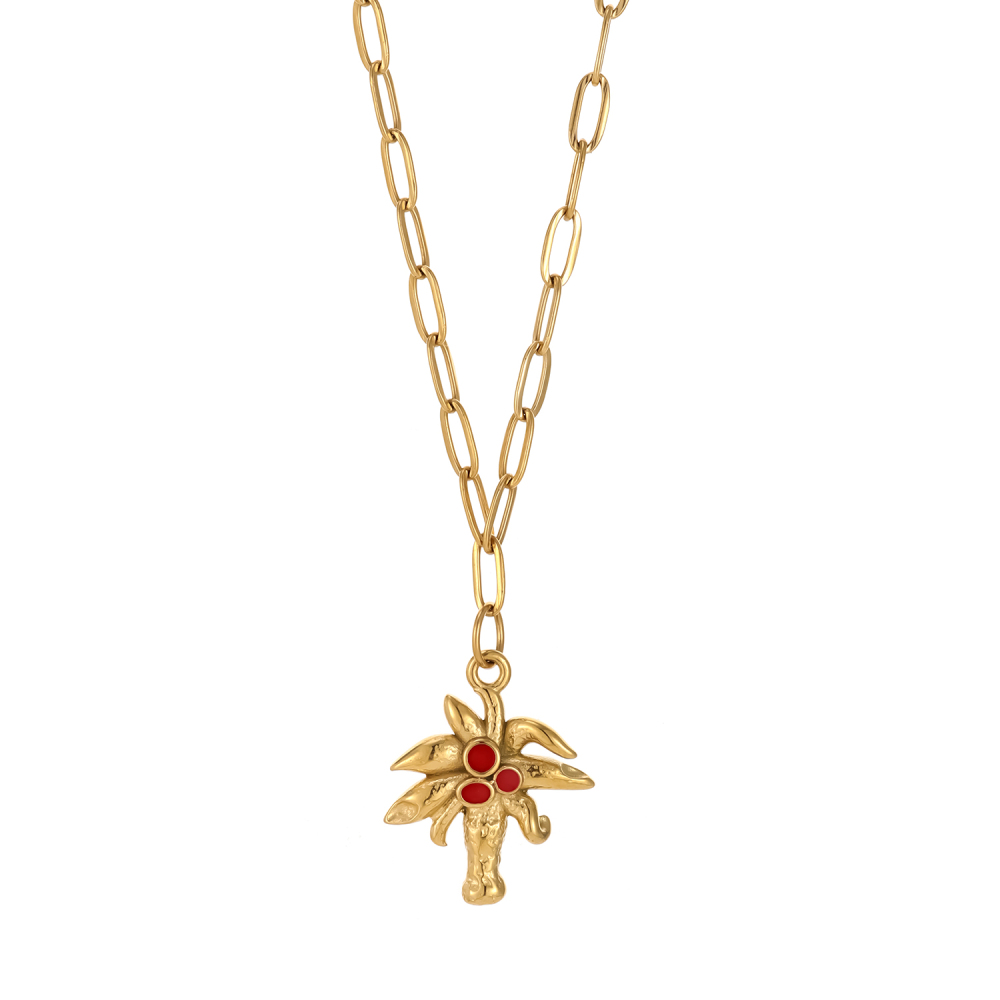Collier Pendentif Femme En Acier Inoxydable Étanche, Motif Cœur Cerise, 1 Pièce, Série Rouge Image5