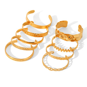 Bracelet Manchette En Acier Inoxydable Doré, Étanche, Ajouré, De Forme Irrégulière (1 Pièce). h5 Image6