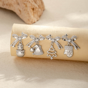 Boucles D'Oreilles Piercing Pour Femme En Cuivre Et Zircon De Noël, 1 Pièce h5 Image4