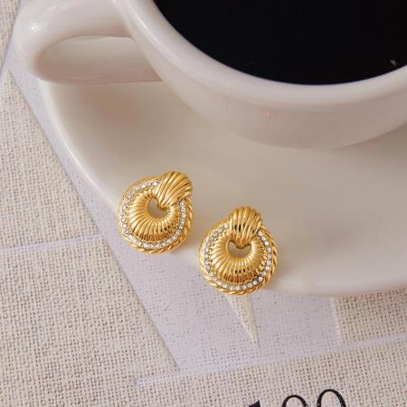 1 paire de magnifiques boucles d'oreilles puces rondes en acier inoxydable étanche couleur or pour femmes 2