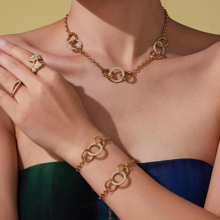 Ensembles de bijoux pour femmes Luxueux Circle en acier inoxydable étanche couleur or