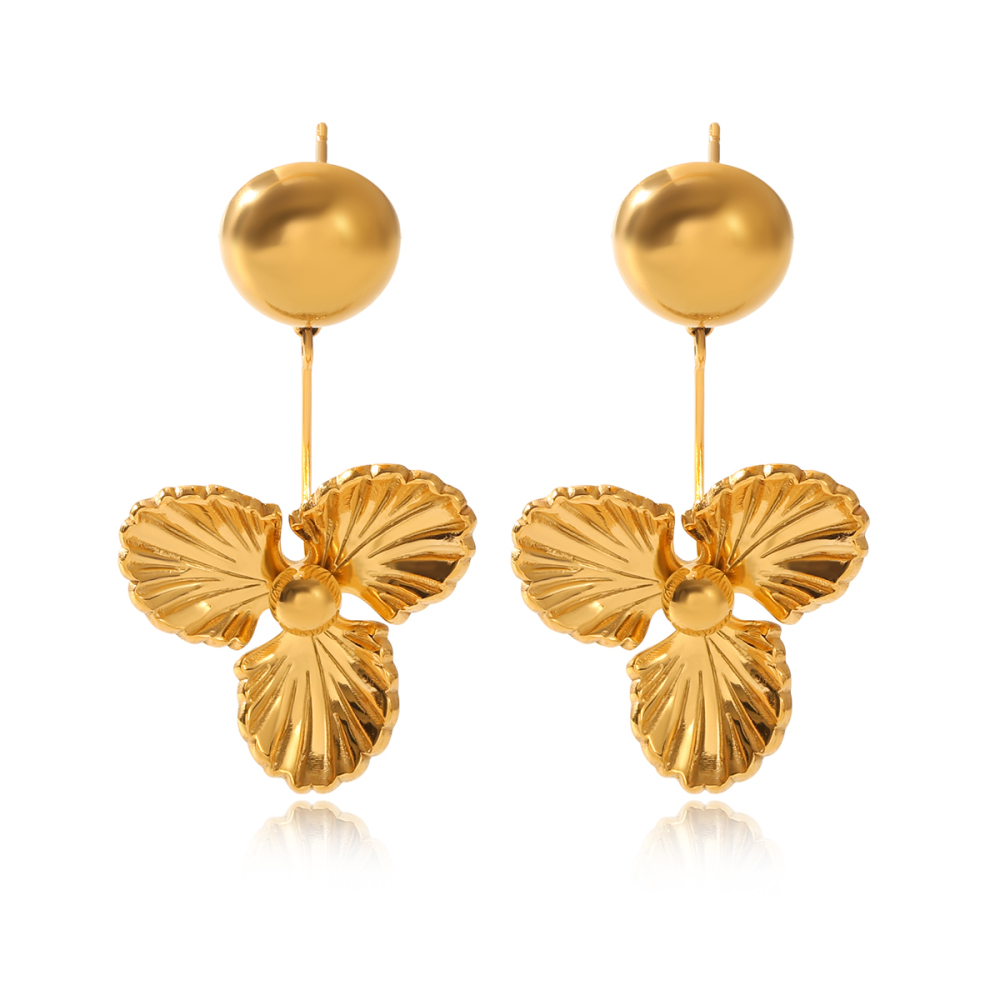 1 Paire De Boucles D'Oreilles Pendantes En Acier Inoxydable Doré, Imperméables, À Motif Floral